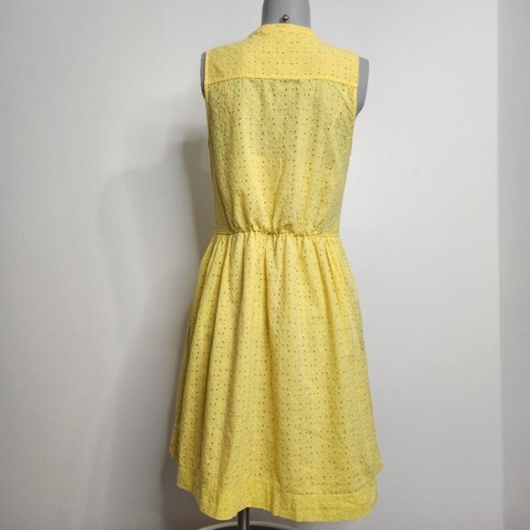 SOLD 🌟 J. Crew Yellow Eyelet Sleeveless Fit and Flair Shirtdress Size 4 - Picture 6 of 16